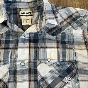 Ariat Men's Large Retro Fit Pearl Snap Blue Plaid Western Cowboy Flannel